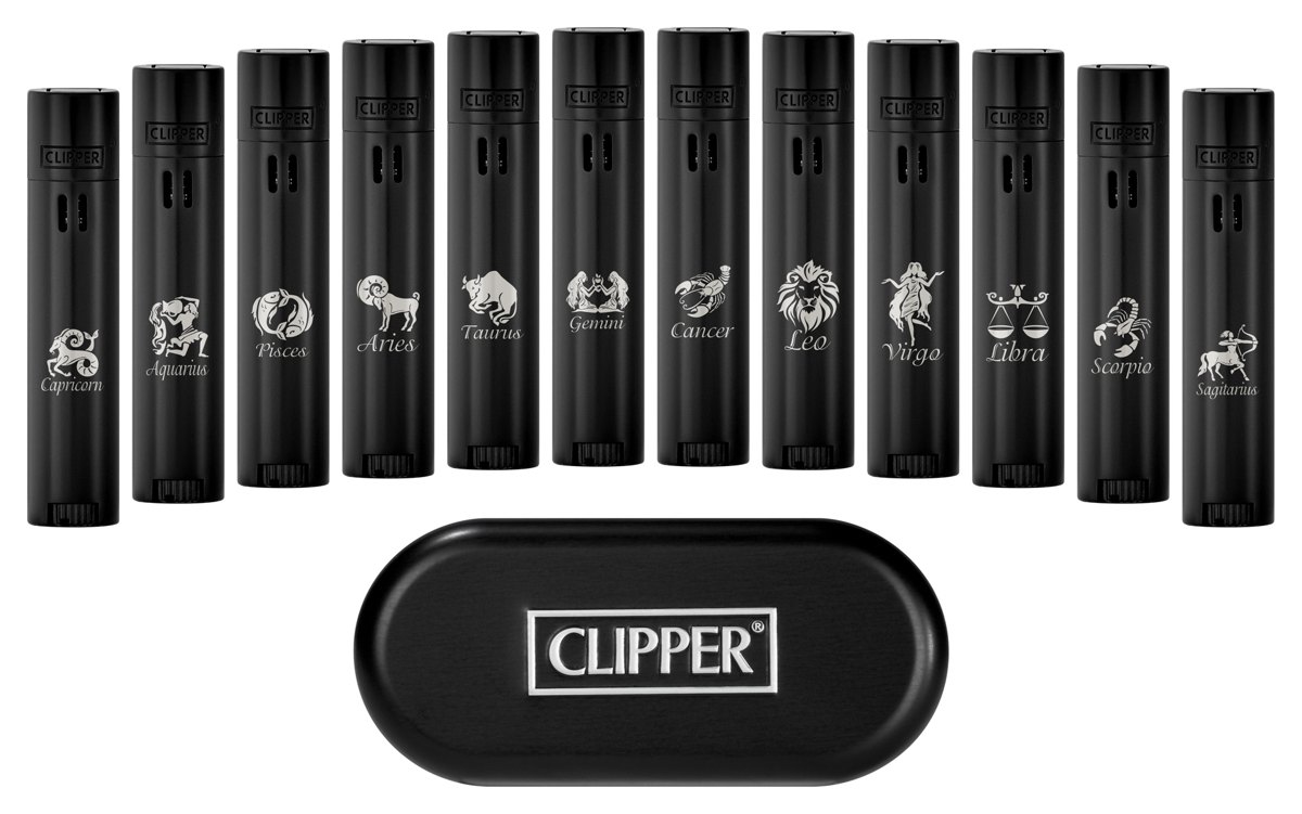 Набор чёрных металлических зажигалок CLIPPER с гравировкой и подарочная коробка